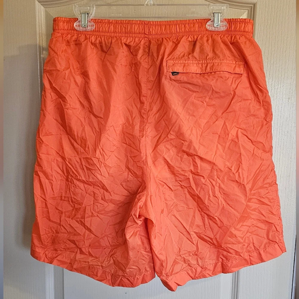 NIKE Men's Swim Trunks Shorts Size L LINED Orange Side Pockets Back Zip Pocket